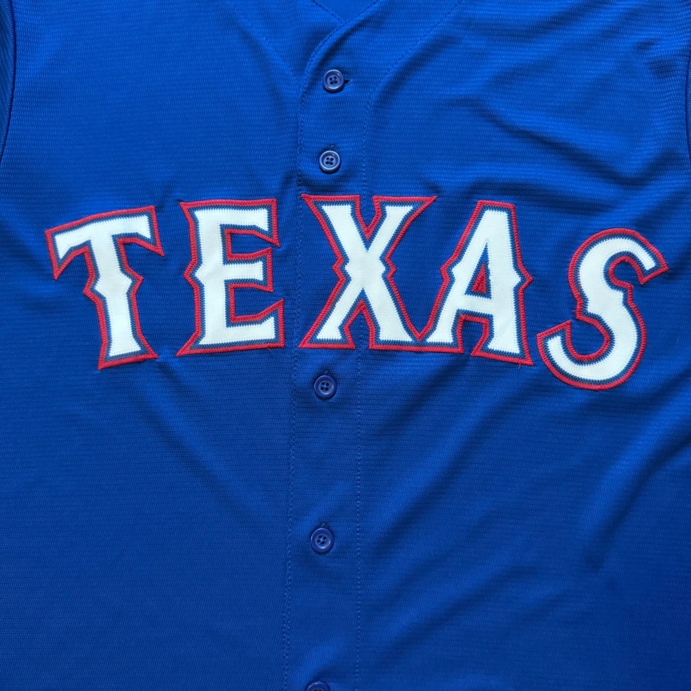 Majestic Baseball Jersey Mens XL Blue Texas Rangers Cool Base MLB Button Up - Picture 3 of 9